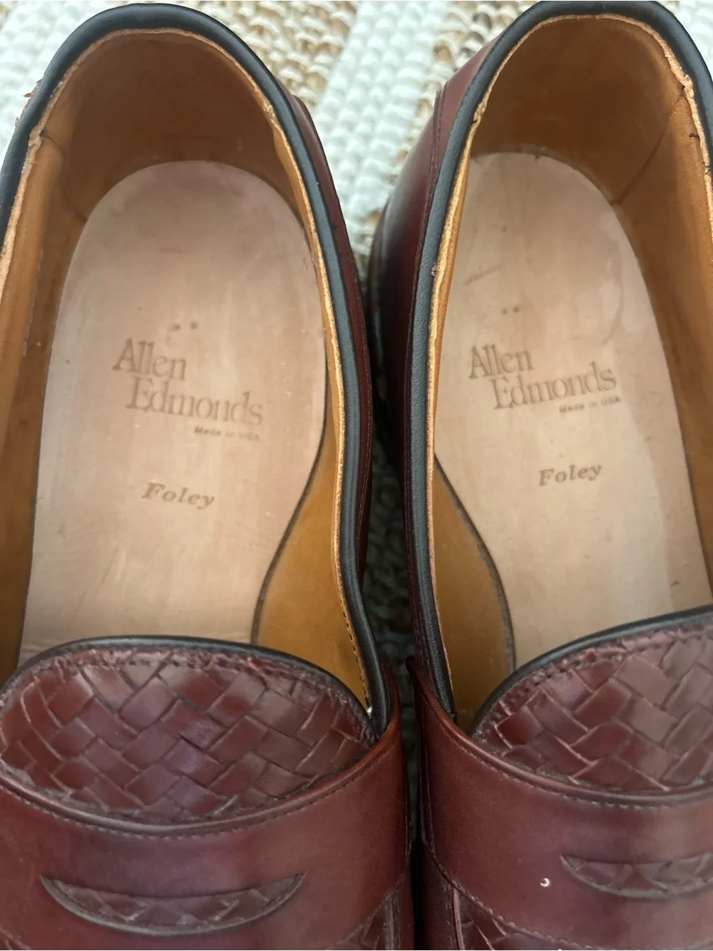 Allen Edmonds Foley Brown Woven Leather Slip-On Dress Loafers Men’s 12 D
